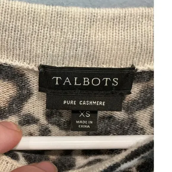 Talbots Womens Cashmere Sweater Size XS Leopard Print Animal Classic Preppy Work - Picture 2 of 7
